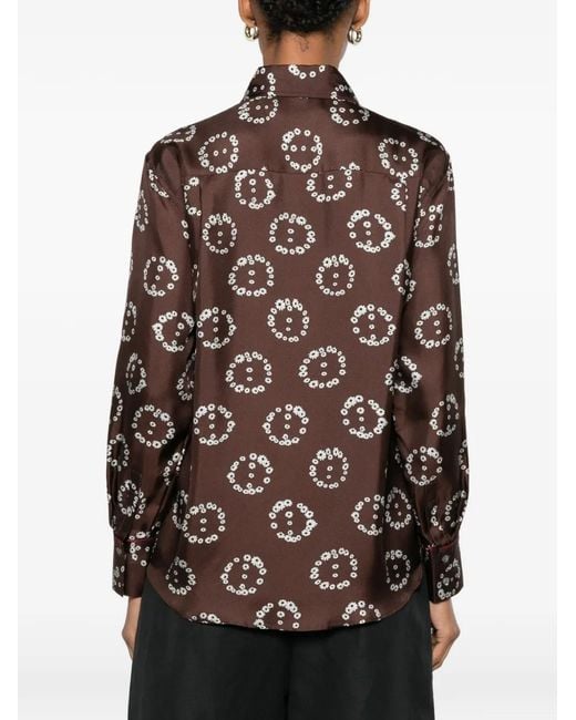 Sandro Brown Floral-Print Silk Shirt