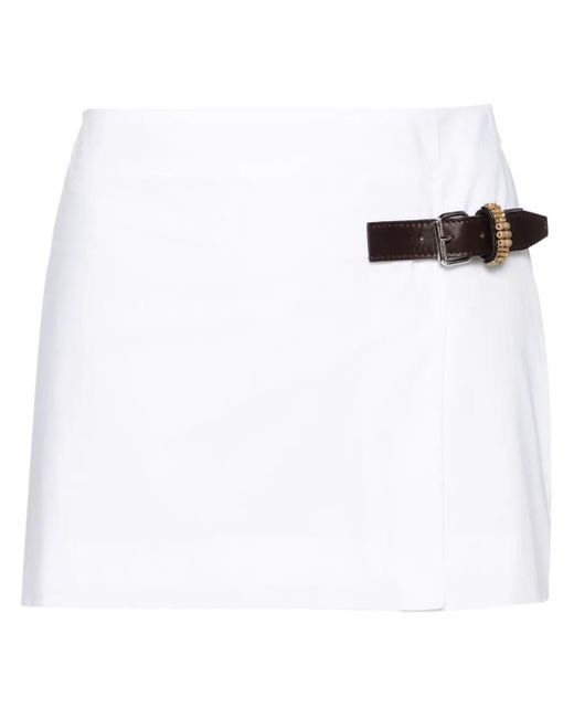 16Arlington White Side-Buckle Organic Cotton Miniskirt