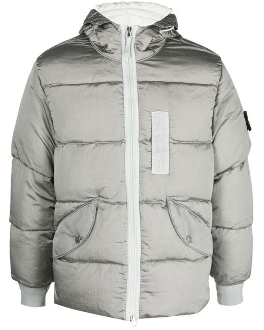 Stone Island Compass-badge Hooded Puffer Jacket in Grey (Grey) for Men ...