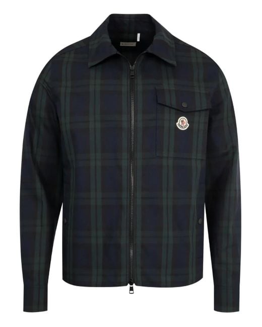 Moncler Blue Checked Zip-Up Shirt Jacket for men
