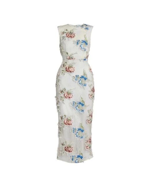 Erdem White Floral-Appliqué Midi Dress