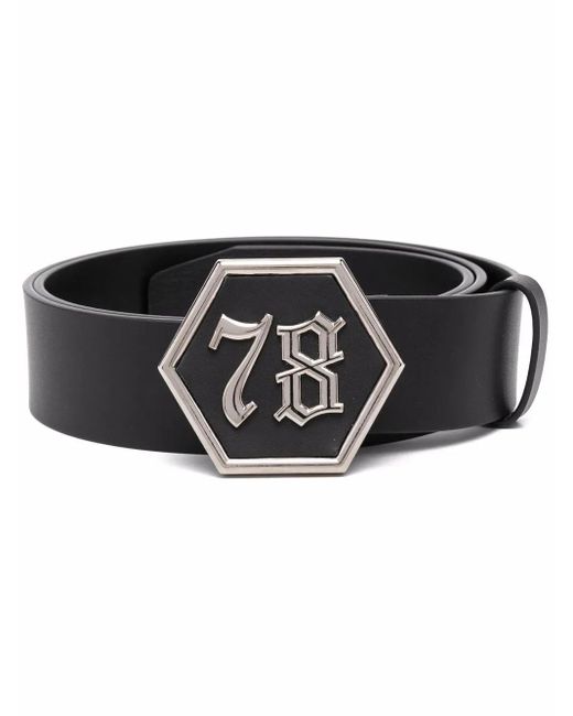 Philipp Plein Black Gothic Logo-Buckle Belt for men