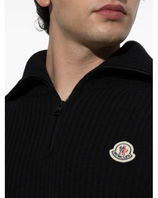 Pull Côtelé À Patch Logo Moncler pour homme en coloris Black