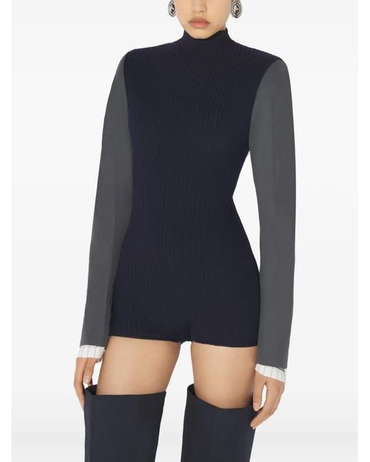 Jean Paul Gaultier Blue Ribbed Long-Sleeve Bodysuit