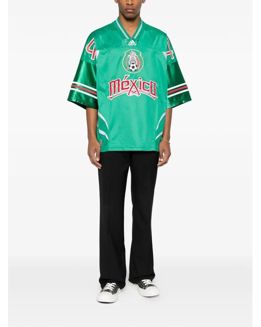 Adidas Green Embroidery-Logo Short-Sleeve T-Shirt for men