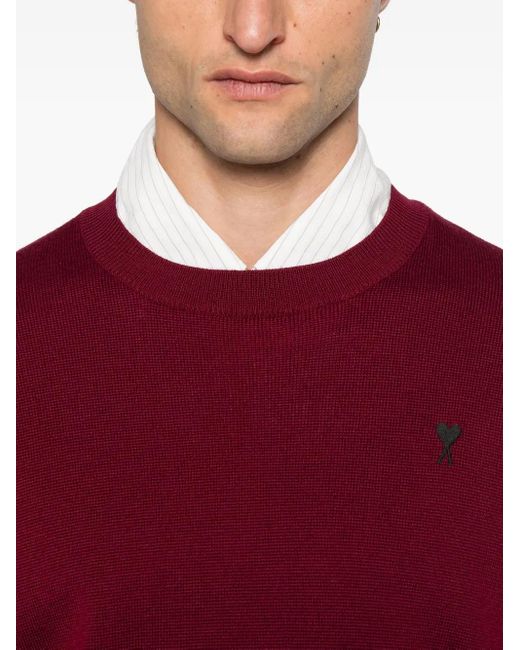 AMI Trui Met Ronde Hals En Logo in het Red voor heren