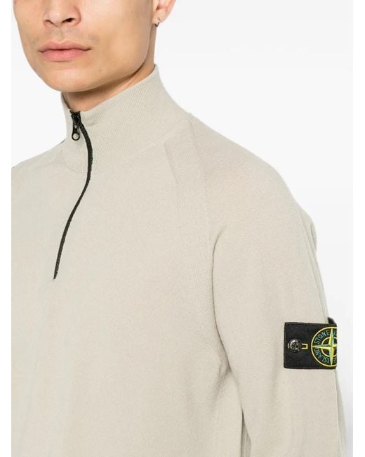 Stone Island Natural Logo-Patch Zip-Neck Sweater for men