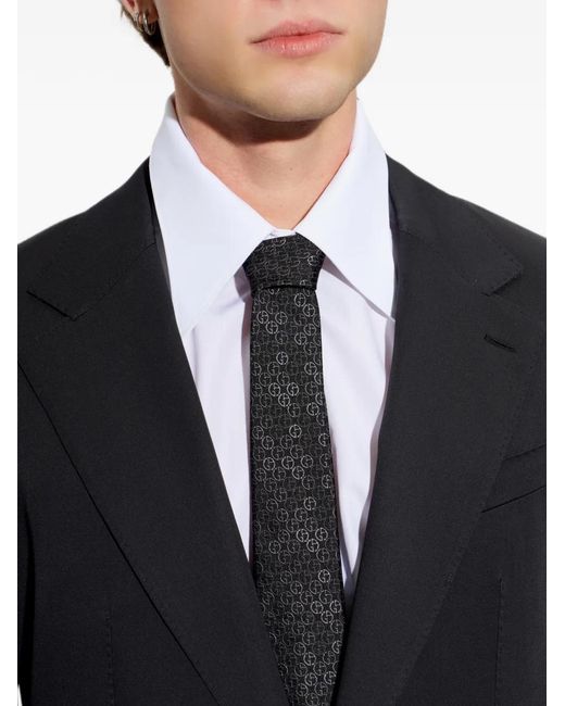 Giorgio Armani Black Logo-Jacquard Silk Tie for men