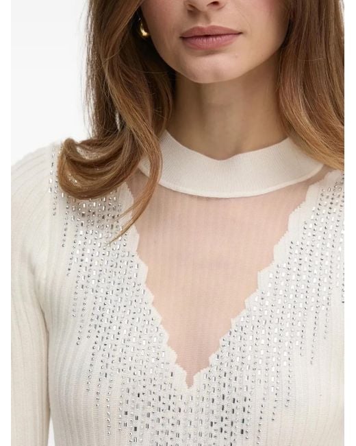 Robe Mi-Longue En Maille Côtelée Guess en coloris White