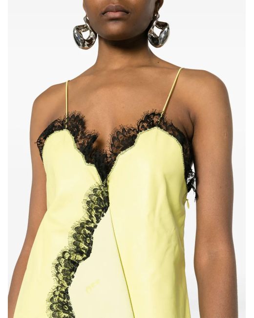 Off-White c/o Virgil Abloh Yellow Leather Lace-Detail Dress