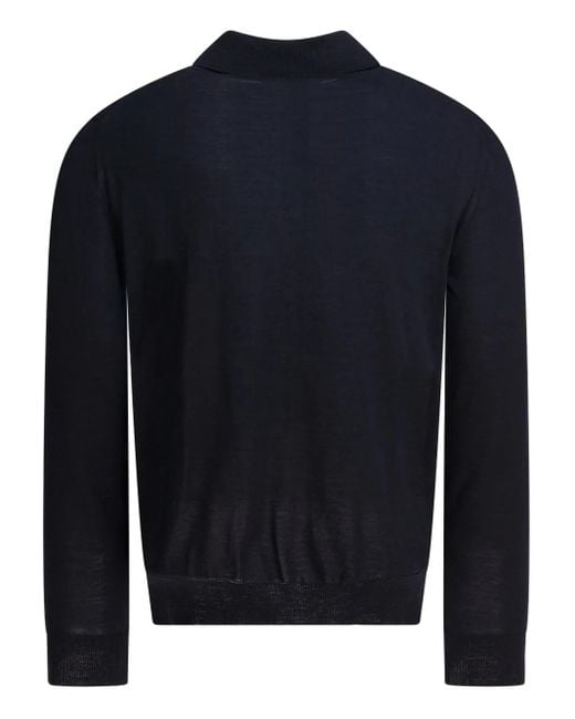 Prada Blue Wool Polo Shirt With Long Slevees for men