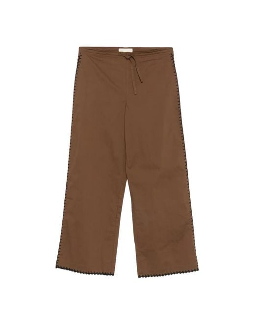 TERRY PUESTO Brown Whipstitch-Trim Palazzo Pants