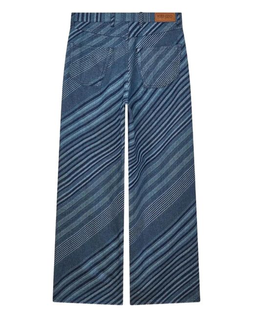 KENZO Blue Diagonal Stripe Cotton Trousers for men