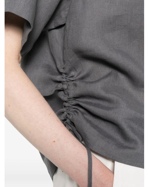 Peserico Blouse Met Korte Mouwen En Trekkoord in het Gray
