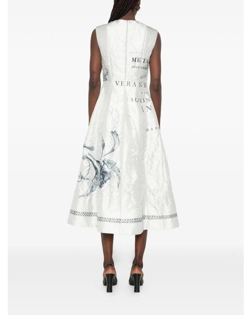 Erdem White Floral-Print Crinkled-Satin Midi Dress