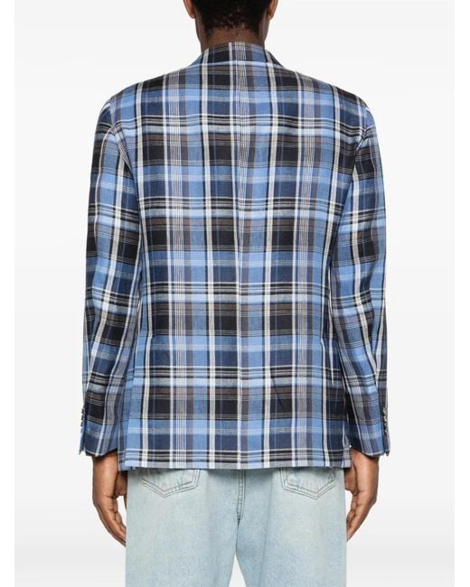 Gabriele Pasini Blue Blazer À Carreaux Et Revers Crantés for men