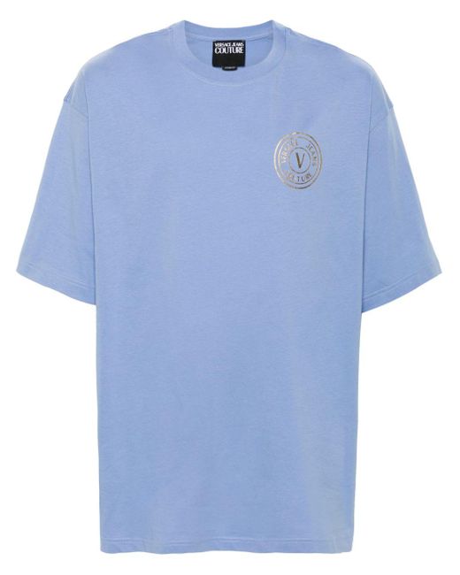 Versace Blue Logo-print Cotton T-shirt for men