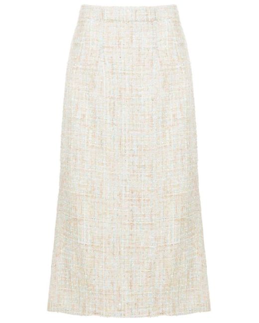 Olympiah White Tweed Side-slit Midi Skirt