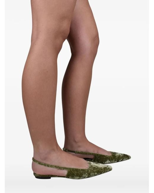 Saint Laurent Green Square-Toe Velvet Ballet Flats