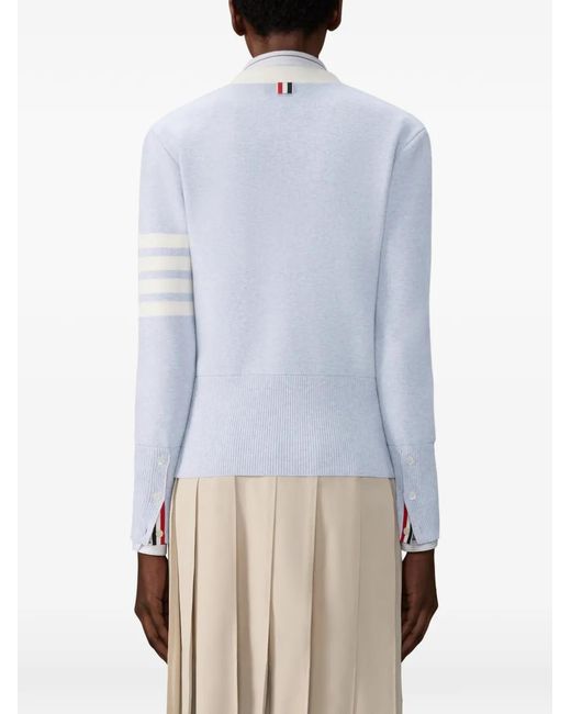 Thom Browne Blue Striped Front-Pocket Cardigan