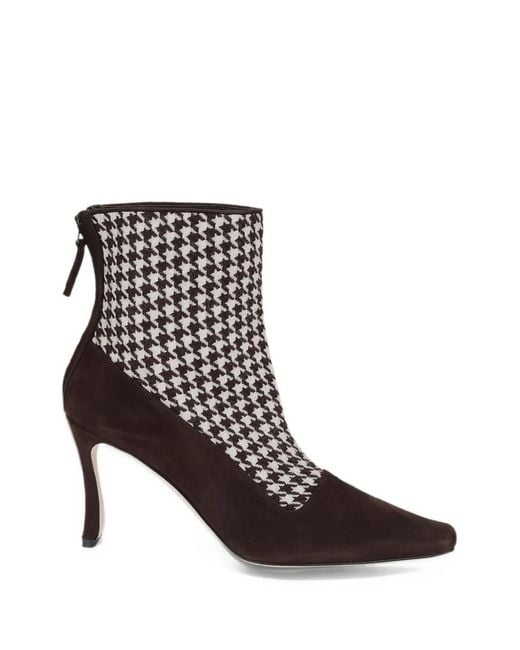 Manolo Blahnik Black Houndstooth-Pattern Suede Ankle Boots