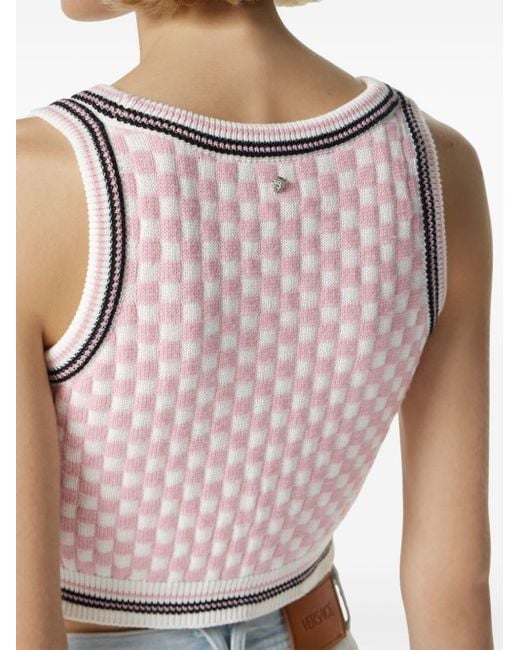 Versace Pink Checked Jacquard Crop Top
