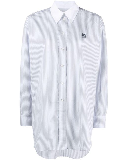 Sandro White Logo-embroidered Striped Cotton Shirt