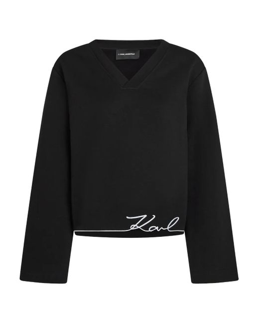 Karl Lagerfeld Black Signature-Hem V-Neck Sweater