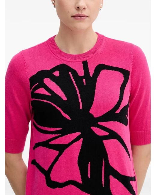 DKNY Pink Floral-Intarsia Short-Sleeve Sweater