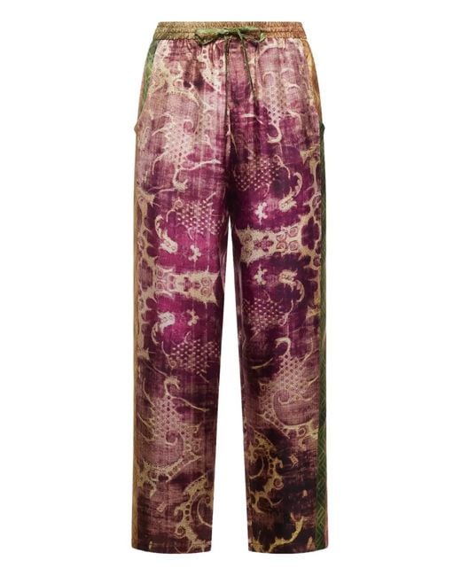 Pierre Louis Mascia Red Damask-Print Drawstring-Waist Trousers