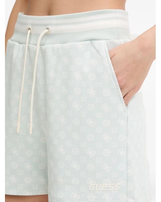 Guess White Logo-Print Drawstring Shorts