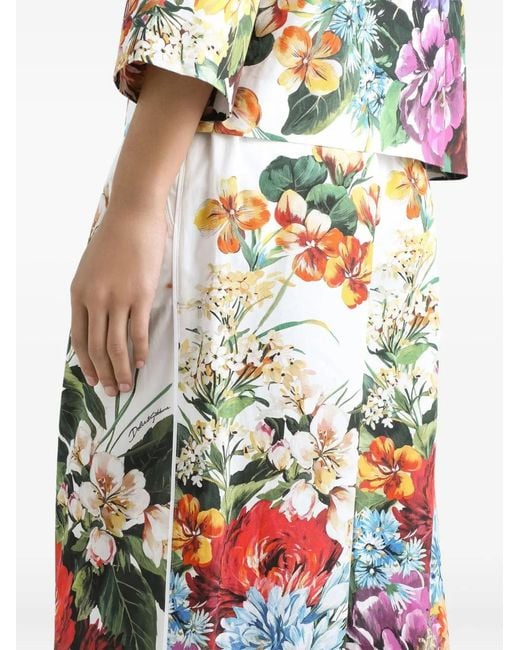 Dolce & Gabbana White Cotton Trousers With Floral Motif