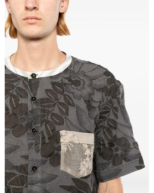 Commun's Gray Chemise Fleurie À Design Sans Col for men