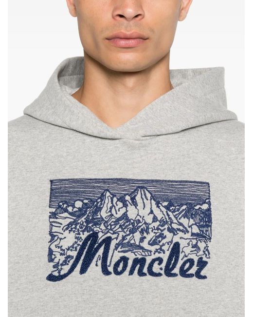 Moncler Gray Embroidered Hooded Cotton Sweatshirt for men