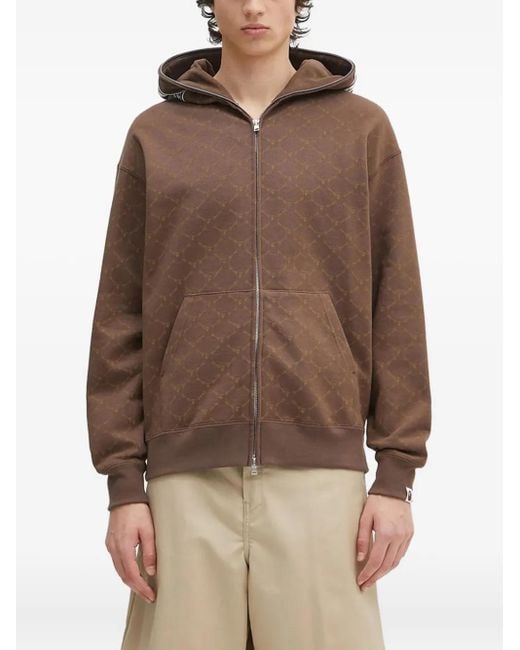 A Bathing Ape Brown College Monogram Shark-Motif Zip-Up Hoodie for men