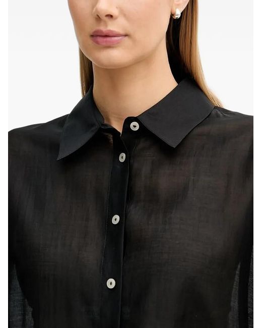 Benetton Black Semi-Sheer Wide-Sleeve Shirt