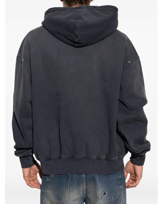 M I S B H V Blue Graphic-Print Distressed Cotton Hoodie for men