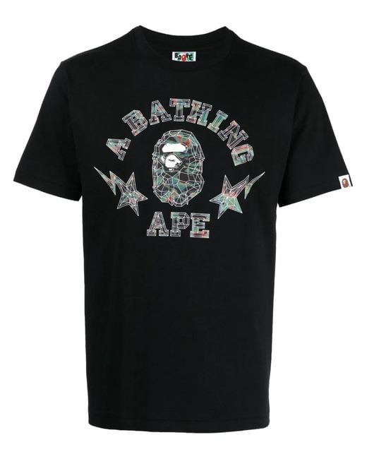A Bathing Ape Black Logo-Print Cotton T-Shirt for men