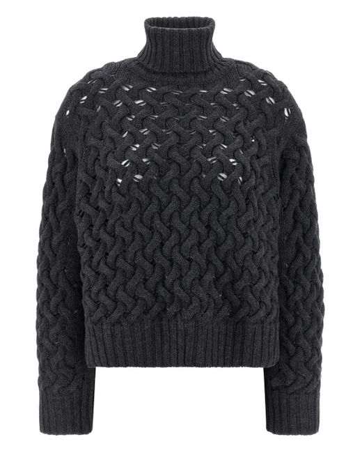 P.A.R.O.S.H. Black Geflochtener Pullover mit Stehkragen
