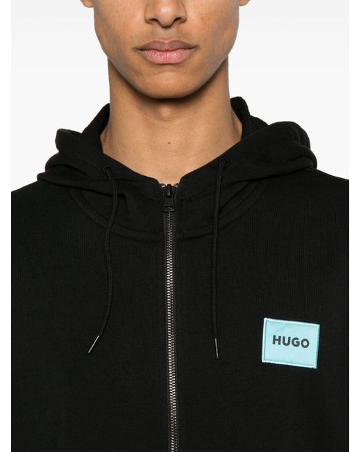 Sudadera con capucha y parche del logo HUGO de hombre de color Black