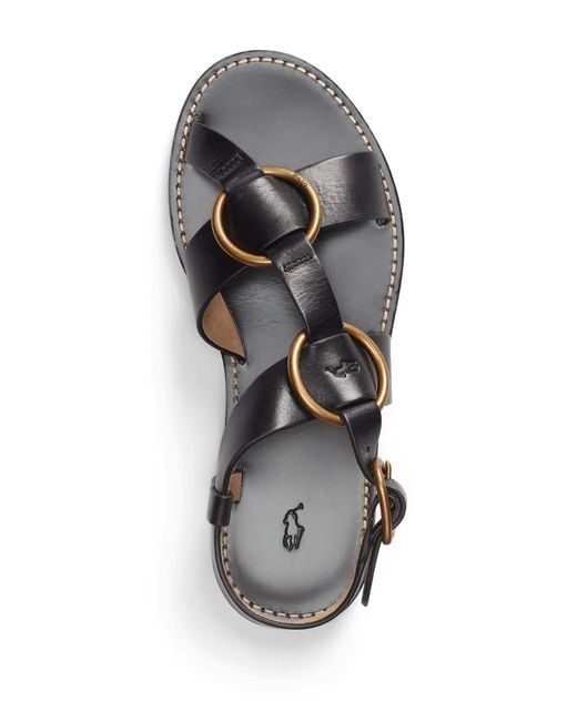 Polo Ralph Lauren Black Polo Pony Leather Sandals