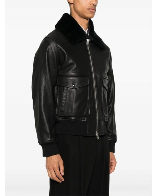 Fursac Black Zip-Up Leather Jacket for men
