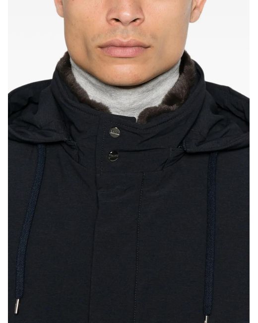 Herno Blue Faux-Fur Trim Hooded Jacket for men