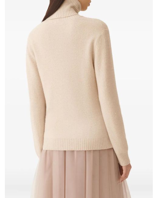 Fabiana Filippi Natural Sequin-Embellished Roll-Neck Jumper