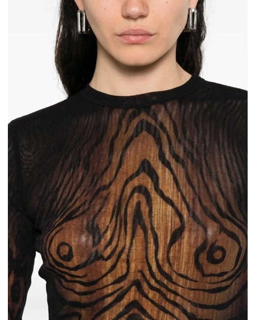 Jean Paul Gaultier Mesh Top Met Print in het Brown