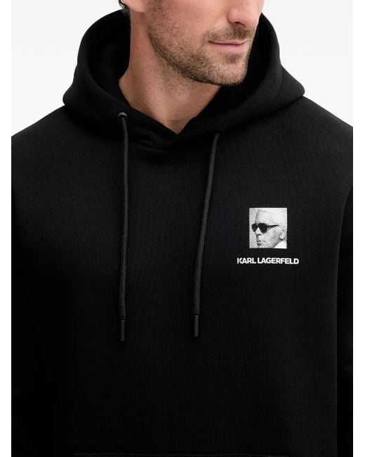 Karl Lagerfeld Black Graphic-Print Hoodie for men