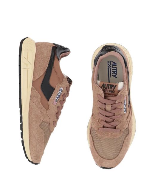 Autry Pink Reelwind Suede-Panel Sneakers