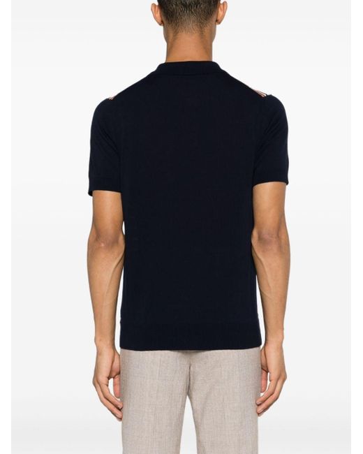 Zanone Black Striped Intarsia-knit Polo Shirt for men