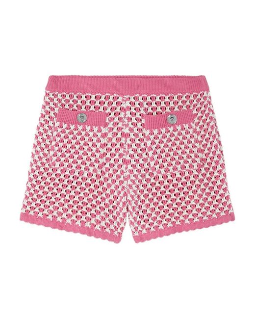 Versace Red Crochet-Knit Shorts