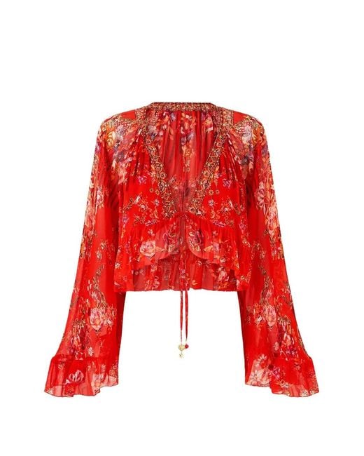 Camilla Red Cropped Ruffled Blouse